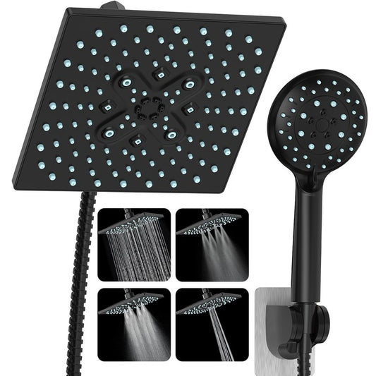 Veken High Pressure Rain Shower Head with Handheld, Multi-Functions Square Rainfall Shower Heads with 5-Mode Handheld Spray Combo, Detachable Hand Held Showerhead, Dual Matte Black Regaderas Para
