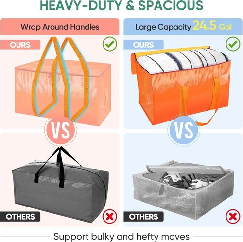BALEINE 6-Pack Oversized Moving Bags - Heavy-Duty Storage Totes with Reinforced Handles | Orange