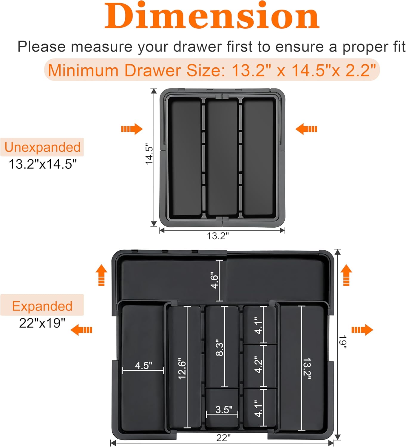 Spaclear Utensil Drawer Organizer - Expandable Silverware Holder for Kitchen | Adjustable Black Plastic Tray