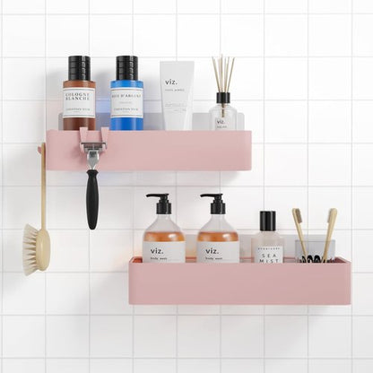Kitsure Shower Caddy | 2 Pack Adhesive Organizer - Rustproof Metal Shelves, No-Drill, Large, Pink