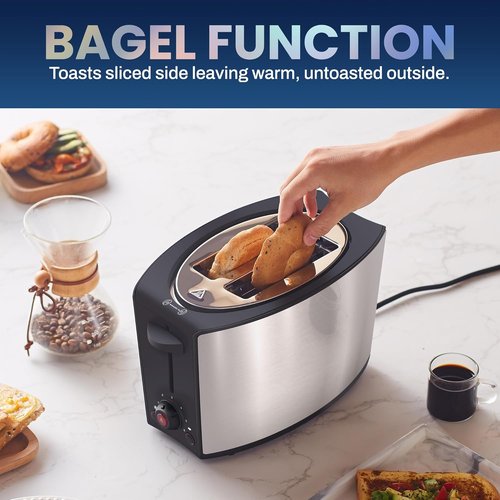 Elite Gourmet 2-Slice Toaster - Extra Wide 1.25” Slots, 6 Toast Settings & Slide-Out Crumb Tray, Stainless Steel