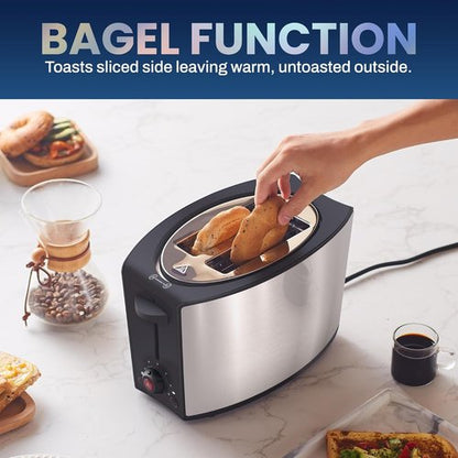 Elite Gourmet 2-Slice Toaster - Extra Wide 1.25” Slots, 6 Toast Settings & Slide-Out Crumb Tray, Stainless Steel