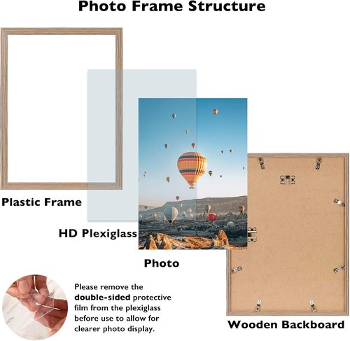 JCJMY 11x15 Picture Frame - Rustic Brown Wall Hanging Frame with Shatter-Resistant Plexiglass