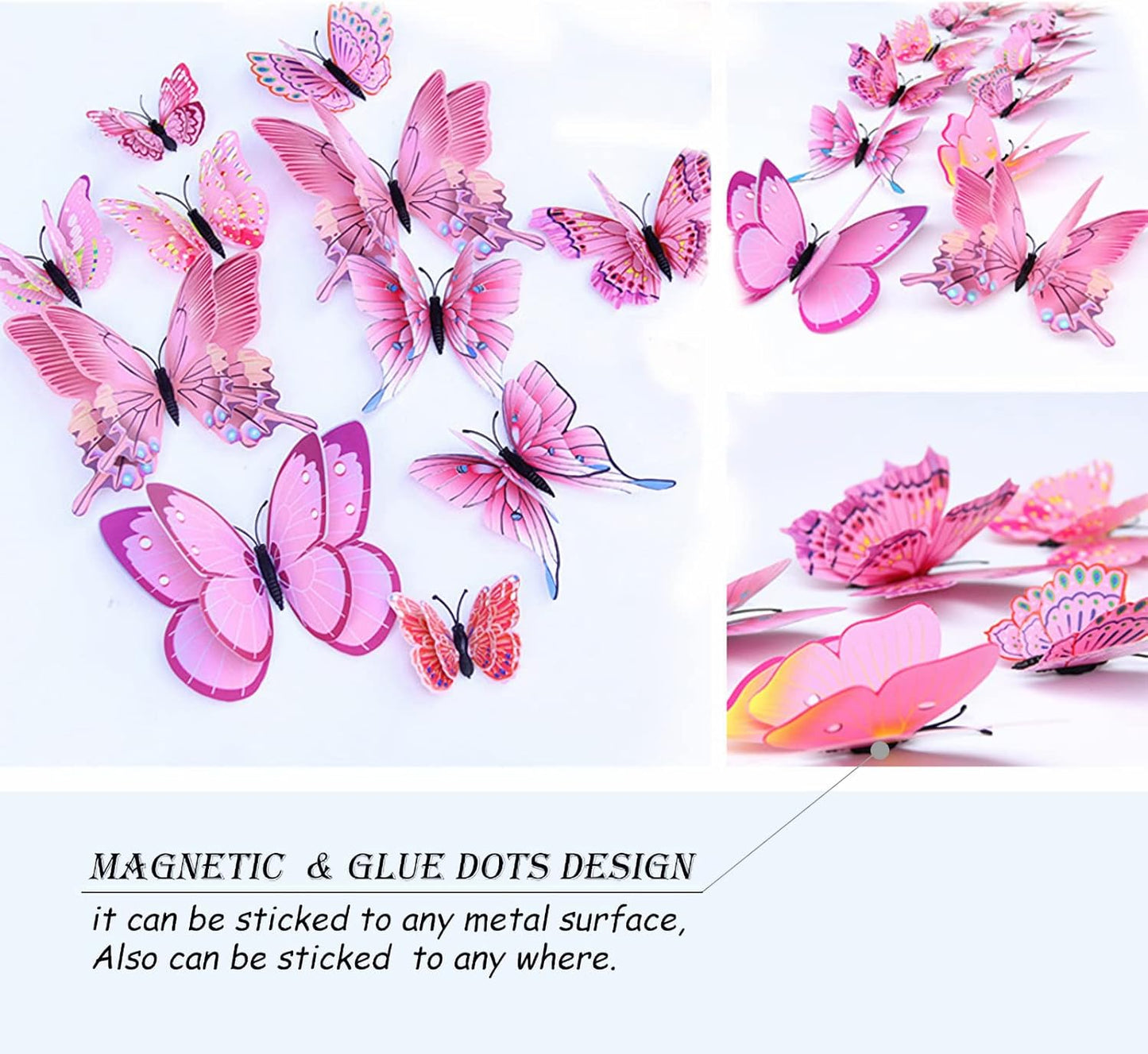 OPSEAM 3D Butterfly Wall Decor - 24 Pink Butterfly Stickers with Magnets for Party Decorations
