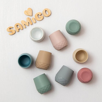 SAMiGO Silicone Baby Cups for 6-12 Months, Tiny Open Cups for Training and Water Drinking, Baby Led Weaning Supplies, 2 OZ