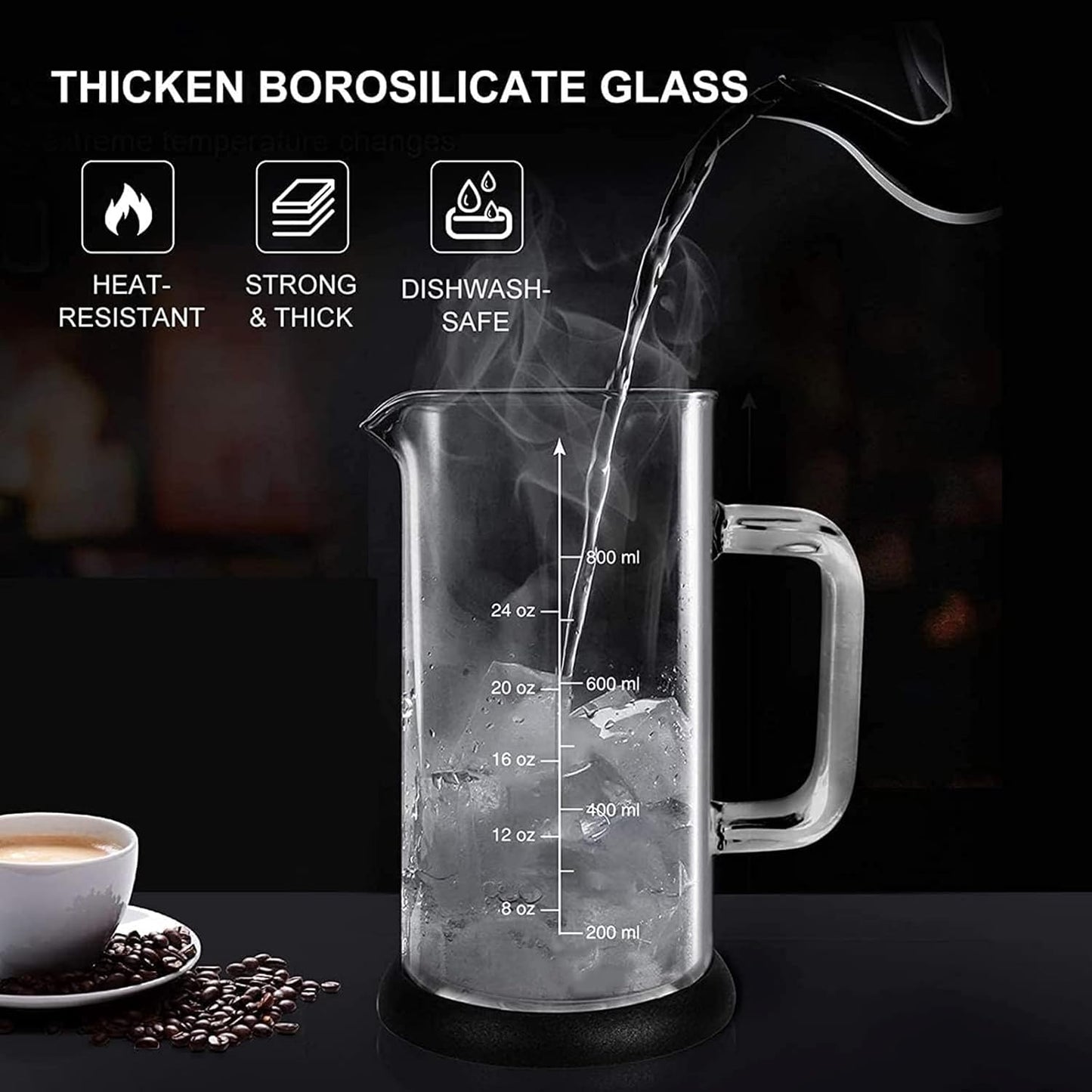 Skiennix French Press Coffee Maker - 34 Ounce Stainless Steel & Borosilicate Glass | 4 Filter System