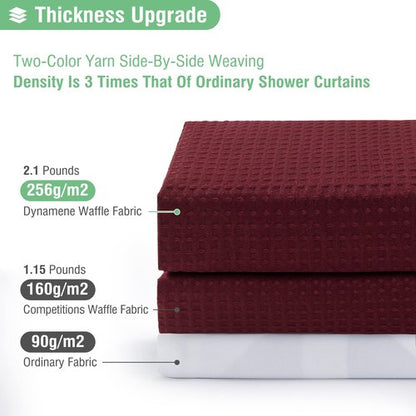 Dynamene Extra Long Shower Curtain and Liner Set - 96 inch Tall Waffle Fabric, Waterproof Clear Liner, Heavy Duty Weighted Hotel Luxury Cloth Shower Curtains for Bathroom, 12 Hooks, 72x96, Burgundy