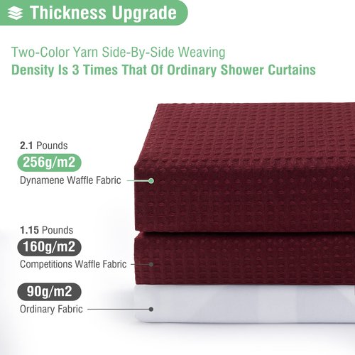 Dynamene Extra Long Shower Curtain - 84 Inch Long Burgundy Waffle Weave Heavy Duty Fabric Bathroom Shower Curtain, Neutral Weighted Hotel Thick Bath Curtain Set with 12 Plastic Hooks,72x84, Burgundy