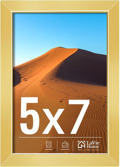 LaVie Home 5x7 Picture Frame - Elegant Gold Design with HD Plexiglas | Vertical & Horizontal Display