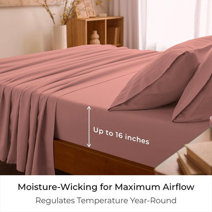 Mellanni Queen Sheets Set - 4 PC Iconic Collection Bedding - Hotel Luxury, Extra Soft, Cooling Bed Sheets - Wrinkle, Fade, Stain Resistant (Queen, Coral)
