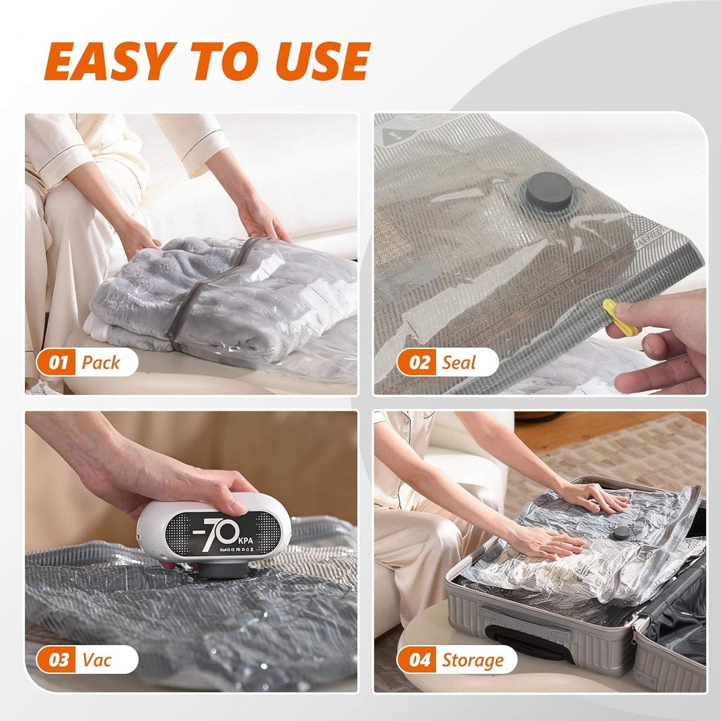 Vacuum Storage Bags by [Brand Name] - 15 Pack with Electric Pump | Tear-Resistant & Space-Saving for Travel