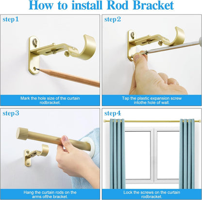 Regine Switzerland Curtain Rods - 1 Inch Diameter Drapery Rod with Elegant Cylindrical Finials | Gold, 16" to 48"