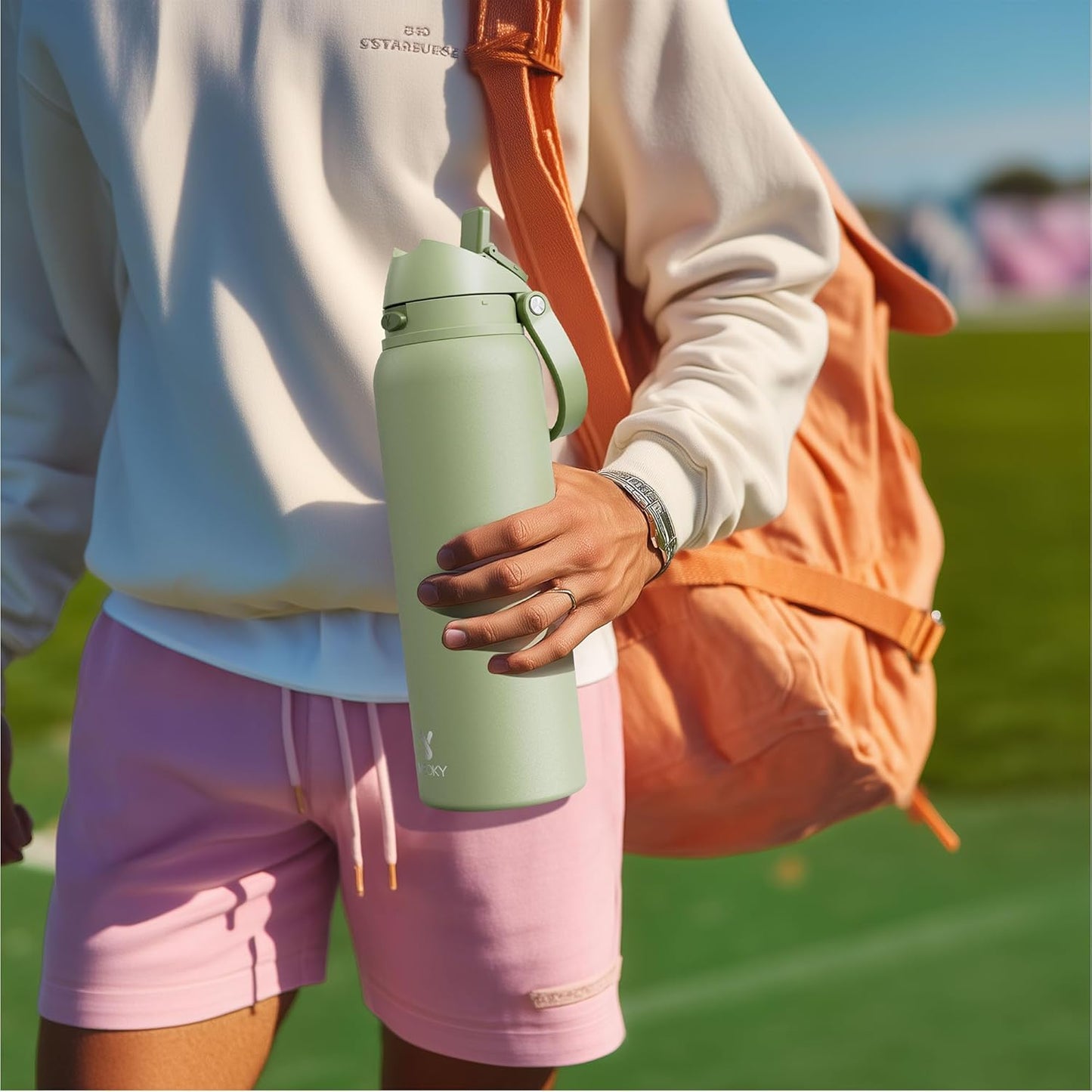 Meoky 40 Oz Insulated Water Bottle - Leak Proof, 2-in-1 Lid, Cold for 24 Hours, BPA-Free - Periwinkle