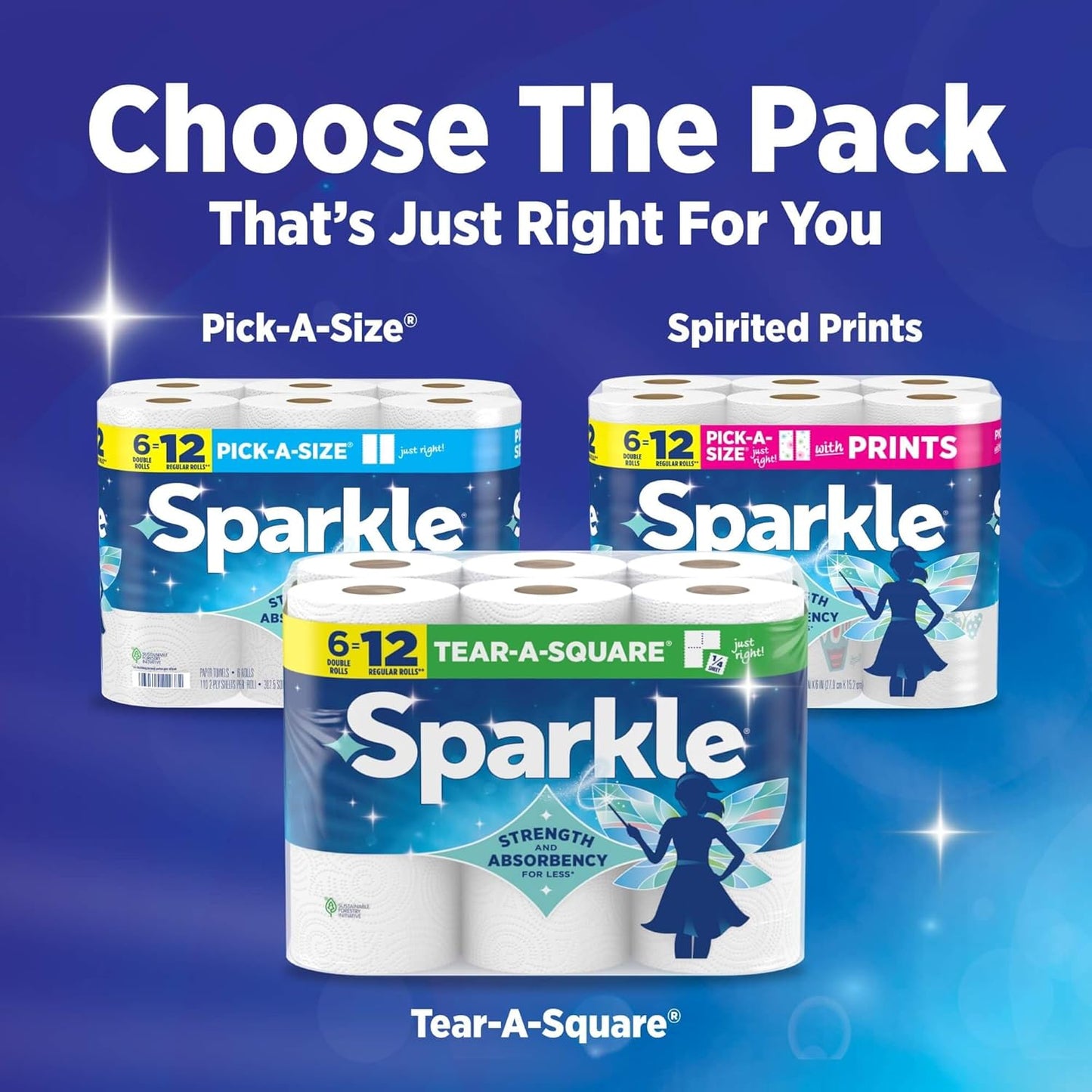 Sparkle Tear-A-Square Paper Towels - Strong 2-Ply Kitchen Towels, 2 Double Rolls (220 Sheets Total)