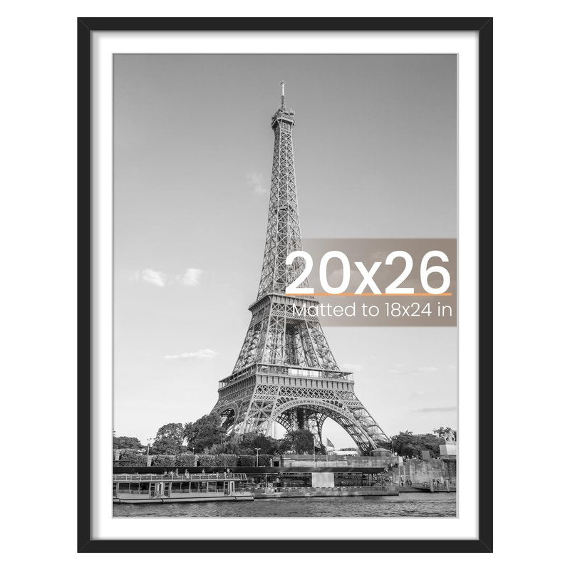 upsimples 20x26 Picture Frame, Display Pictures 18x24 with Mat or 20 x 26 Without, Wall Hanging Poster Frames, Black, 1 Pack