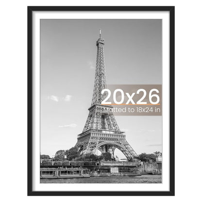 upsimples 20x26 Picture Frame, Display Pictures 18x24 with Mat or 20 x 26 Without, Wall Hanging Poster Frames, Black, 1 Pack