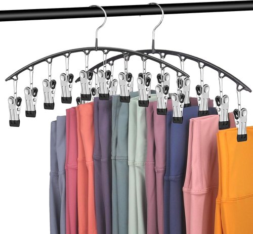 Legging Organizer | Skiennix Pants Hangers with Clips - Holds 20 Leggings, Space-Saving Design (Black)