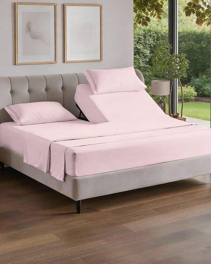 Flex Top Split Head King Sheet Set - Comfy Breathable Cooling Bed Sheets - Luxury Oeko-Tex Lavender Pink