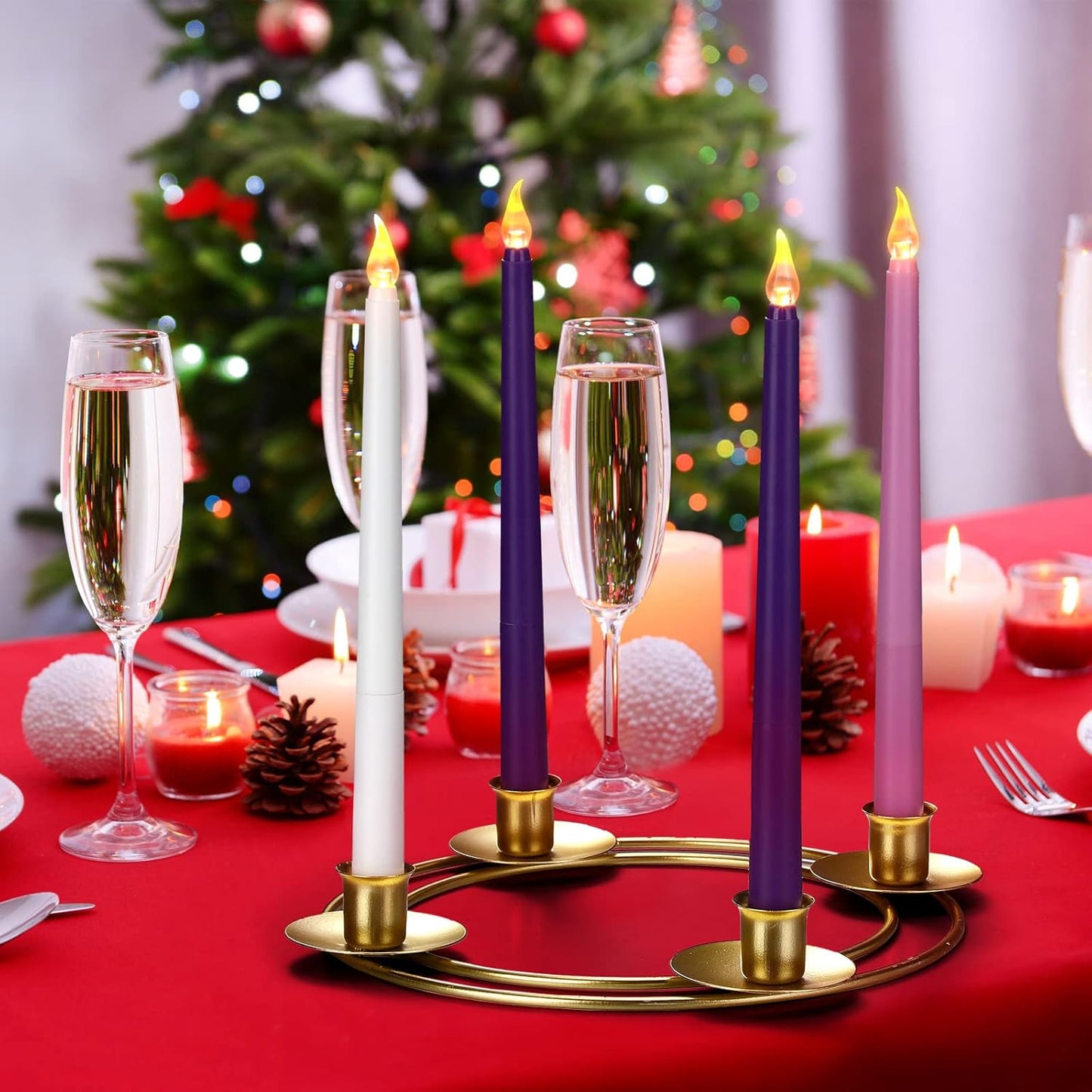 Sliner Christmas Advent Wreath Ring - Metal Candle Holder for Festive Table Decor | 2 Pcs Set