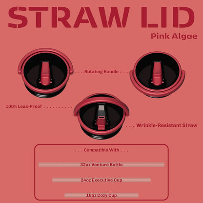 Zylo 32oz Stainless Steel Water Bottle - Insulated Tumbler with Leak-Proof Lid & Straw - Pink Algae