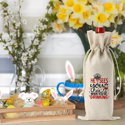 Funny Easter Wine Bag Easter Basket Easter Christian Religious Decorations Easter Holiday Gifts for Women Men Easter Wine Bag Wine Accessory Sets Gifts for Wine Lover Easter Party Decorations