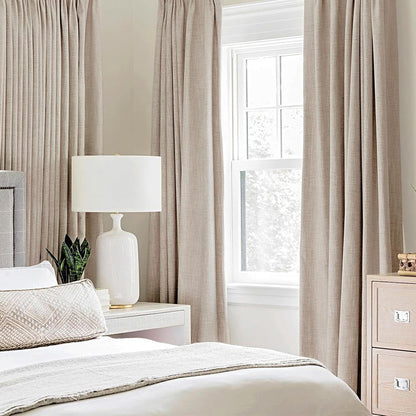 MIULEE Blackout Curtains - 100% Thermal Insulated Linen Textured Drapes | Natural Beige, 52 x 54 Inch (2 Panels)
