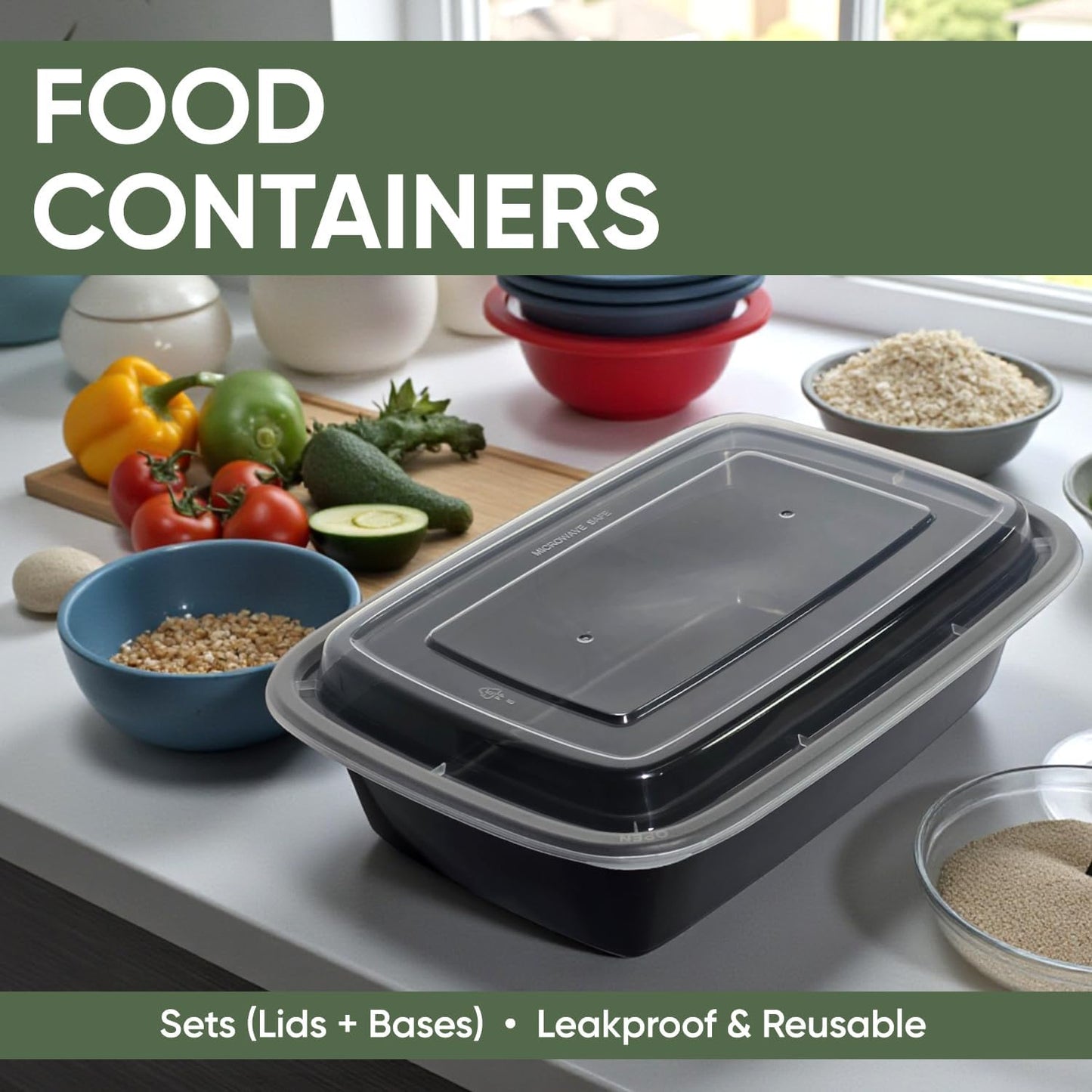 Skiennix 32 oz Meal Prep Containers - 50 Pack Reusable, BPA-Free, Leakproof & Stackable | Microwave & Dishwasher Safe