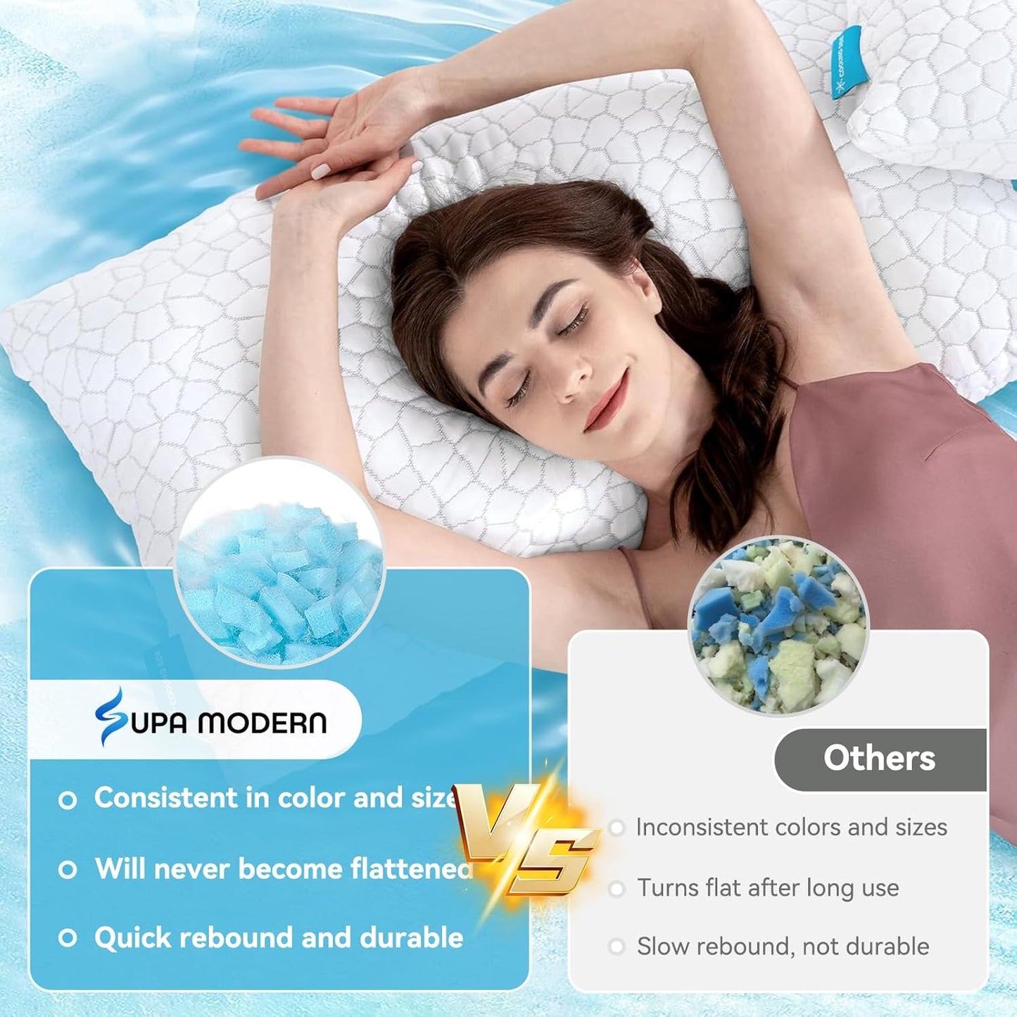 Skiennix Cooling Pillows | Adjustable Shredded Memory Foam | Queen Size Set of 2 for All Sleepers