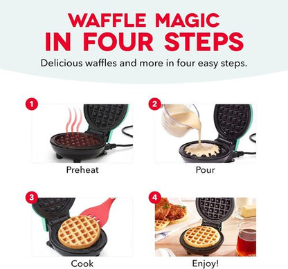 Dash Mini Waffle Maker | Compact Electric Iron for Creative Treats - Easy-to-Clean Nonstick Surface - Silver