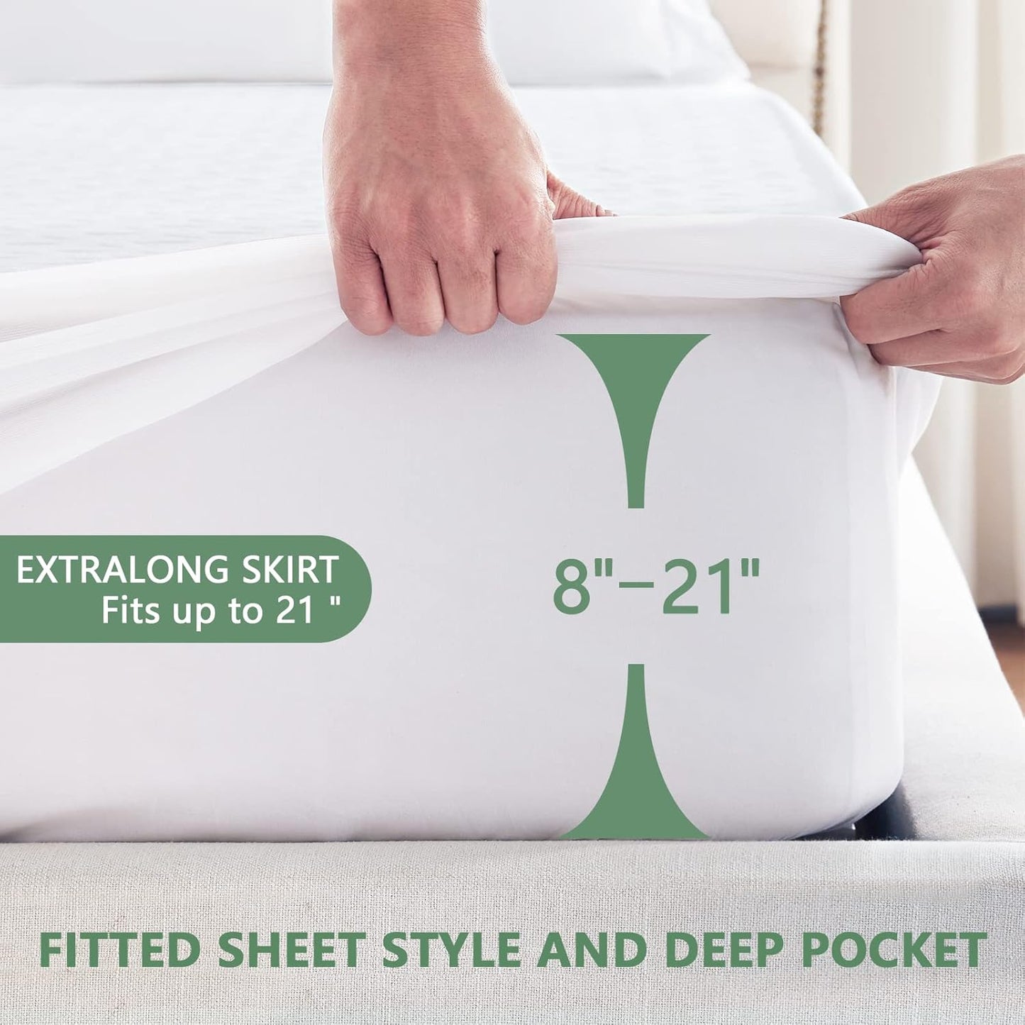 Skiennix Premium Waterproof Mattress Protector - Breathable Cooling Bed Cover | Queen Size, 8''-21'' Deep Pocket, Soft & Noiseless
