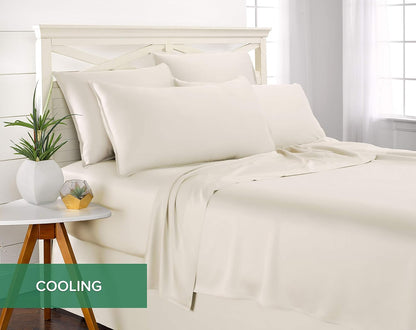 Pure Bamboo Split King Sheets - 100% Organic Viscose Bed Sheet Set, Soft & Cooling, Ivory
