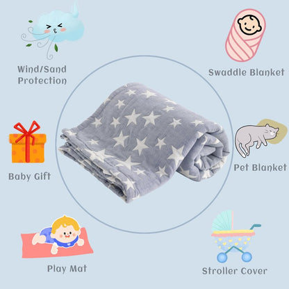 NTBAY 3 Layer Toddler Blanket, Muslin Cotton Jacquard Bed Blankets, Lightweight Thermal Baby Blanket, Super Soft and Warm Crib Blanket for All Seasons, Decoration Gift, 30"x40", Blue