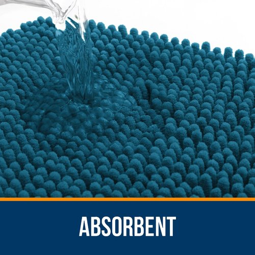 OLANLY Bathroom Rugs 47x17, Extra Soft Absorbent Chenille Bath Rugs, Rubber Backing Quick Dry, Machine Washable Bath Mats for Bathroom Floor, Tub and Shower, Home Decor Accessories, Peacock Blue