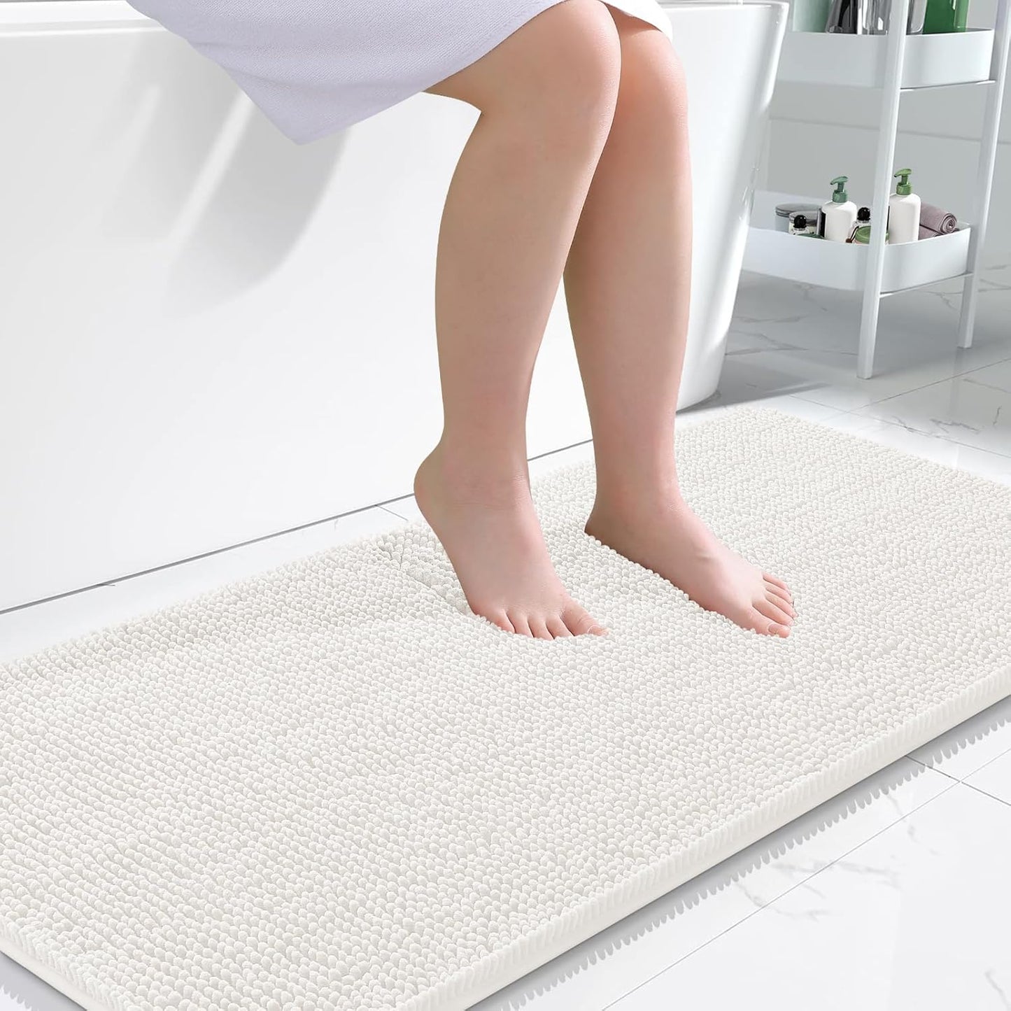 OLANLY Large Bath Rugs - Extra Soft Chenille, Quick Dry & Machine Washable | 50x30, Ivory