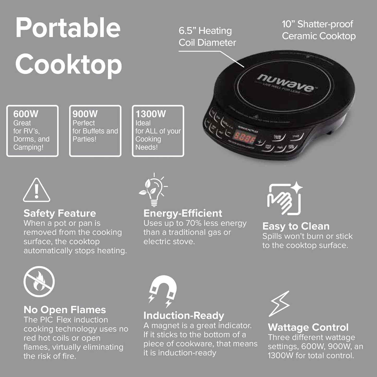 Nuwave Flex Precision Induction Cooktop - 10.25” Shatter-Proof Ceramic Glass | 45 Temperature Settings, Black