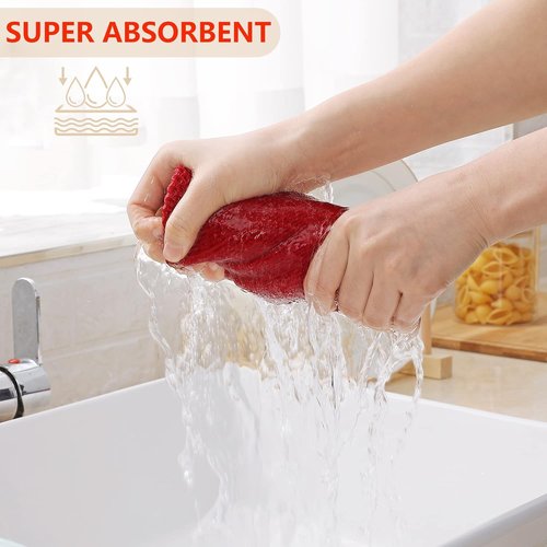 Homaxy Kitchen Dish Towels - Ultra Soft 100% Cotton Waffle Weave, Quick Drying, 13 x 28 Inches, 6-Pack, Red