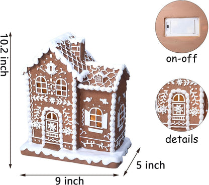 Sheaifun Gingerbread House Decor - LED Lighted Resin Christmas Decoration | 9 x 5 x 10.2 Inch