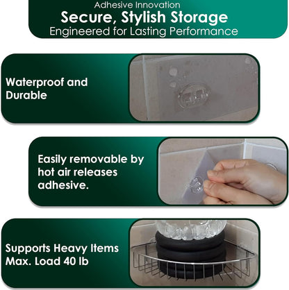 Skiennix Shower Caddy Adhesive Replacement Stickers - 4 Pack with 3 Hooks for Easy Installation