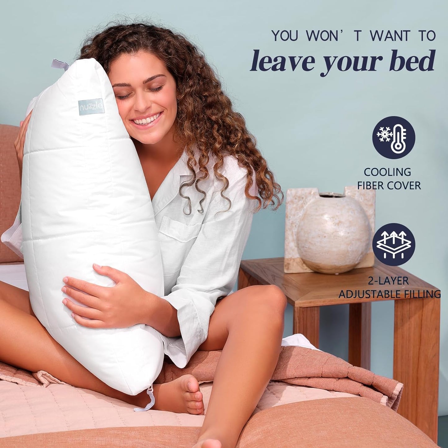 Skiennix Cooling Adjustable Pillows - Luxury Queen Size Set of 4 for Side Sleepers | Soft & Firm Comfort