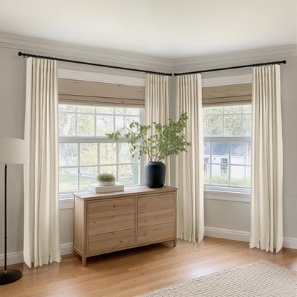 100% Blackout Shield Full Blackout Curtains for Bedroom 84 inch Length 2 Panels Set, Clip Rings/Rod Pocket Faux Linen Black Out Curtains for Living Room, Thermal Insulated, 50Wx84L, Butter Cream