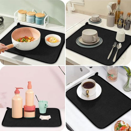 GeeRic Microfiber Dish Drying Mat - Super Absorbent Reversible Kitchen Pad | 12x16 Inch Black