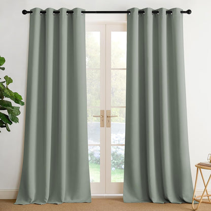 NICETOWN Room Darkening Curtains - Sage Green Drapery Panels, 52"W x 108"L for Ultimate Privacy