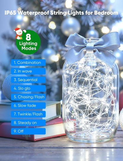 Minetom 12 Pack Battery Operated Fairy String Lights - 8 Modes, 7ft, 20 LED Waterproof Silver Wire for DIY Decor