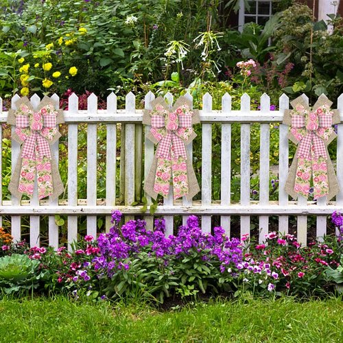 Hying Large Spring Flower Bow - Pink Natural Burlap Wreath Bow for Easter & Birthday Decor