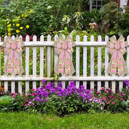 Hying Large Spring Flower Bow - Pink Natural Burlap Wreath Bow for Easter & Birthday Decor