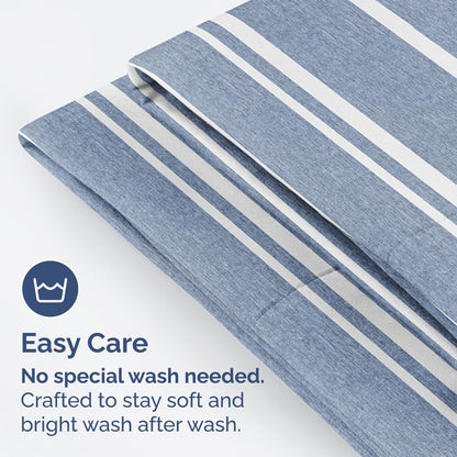 Standard Pillow Cases Set of 4 | Soft Hotel Quality Covers - Comfy & Cozy Blue Stripes - Machine Washable
