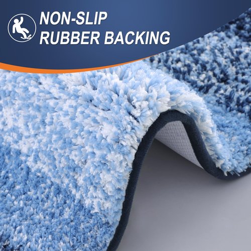 OLANLY Luxury Toilet Rugs U-Shaped 24x20, Extra Soft and Absorbent Microfiber Bathroom Rugs, Non-Slip Plush Shaggy Bath Mat, Machine Wash Dry, Contour Bathroom Mats for Toilet Base, Navy