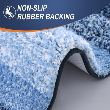 OLANLY Luxury Toilet Rugs U-Shaped 24x20, Extra Soft and Absorbent Microfiber Bathroom Rugs, Non-Slip Plush Shaggy Bath Mat, Machine Wash Dry, Contour Bathroom Mats for Toilet Base, Navy