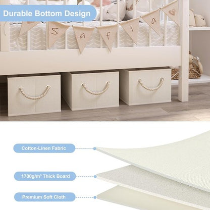 Closet Storage Bins by [Brand Name] - Collapsible Linen Organizers for Shelves | Beige, 4 Pack