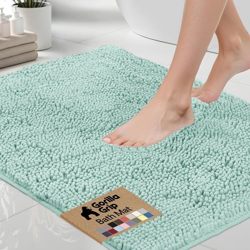 GORILLA GRIP Bath Rug Mat 30x20, Thick Soft Absorbent Chenille, Quick Dry Microfiber Mats, Rubber Backing Washable Shower Floor Rugs, US Designed Bathroom Bathmat Home Decor Accessories, Seablue